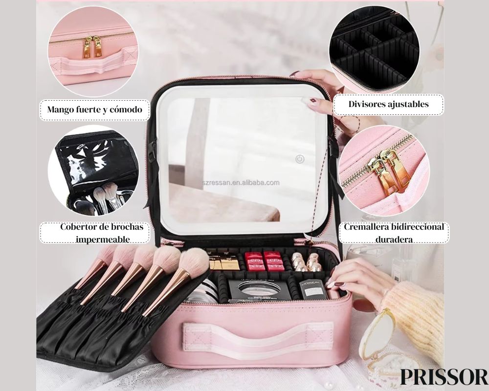ORGANIZADOR DE MAQUILLAJE PORTATIL CON ESPEJO LED