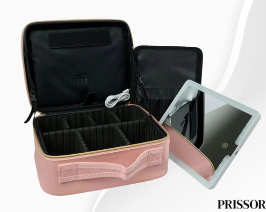 ORGANIZADOR DE MAQUILLAJE PORTATIL CON ESPEJO LED